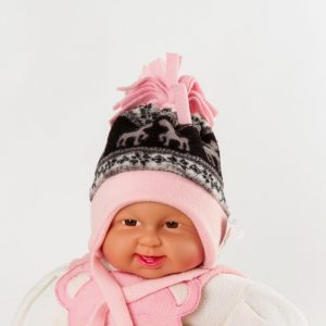 Norwegermütze "Rentier" rosa/schwarz  Gr. 42/44